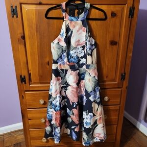 Miss Selfridge Floral Halter Midi Dress - Black, Pink, Blue